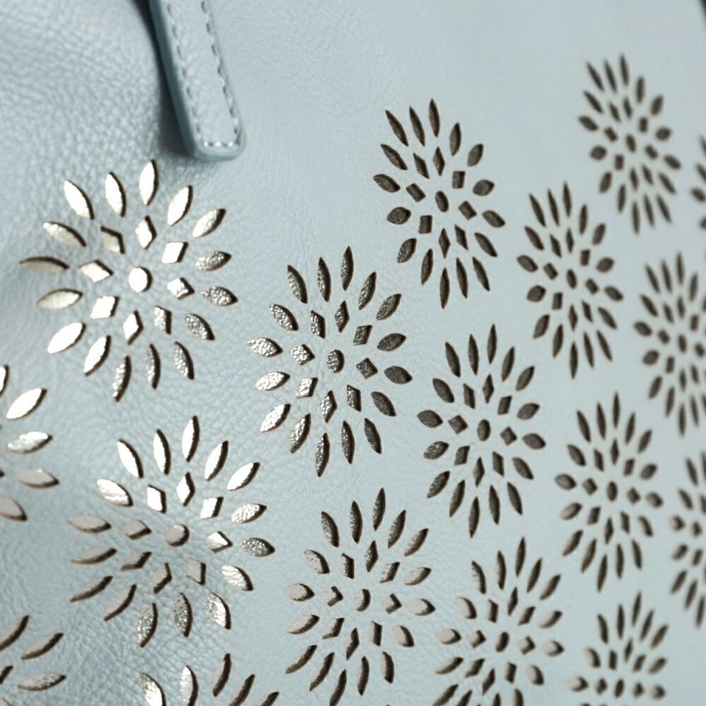 NWT Nine West It Girl Dust Blue Floral Silver Cut Out Accents Tote Bag - Picture 5 of 12